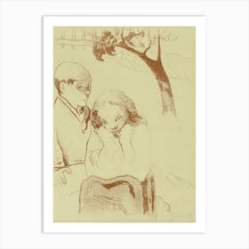 Sad Woman Is Sitting With A Man, Paul Gauguin Art Print