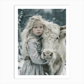 Little Girl Hugging A Cow Art Print