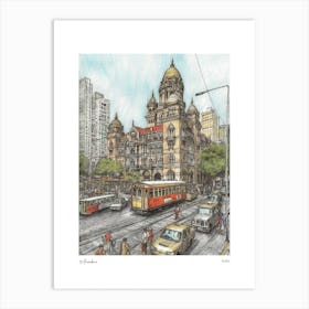 Mumbai India Drawing Pencil Style 1 Travel Poster Art Print