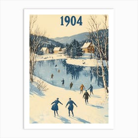 Aihrgdesign A Vintage Poster Of People Ice Skating On A Froze B6679fe3 56ef 4d77 9530 9c6fa9bdb6b5 2 Art Print