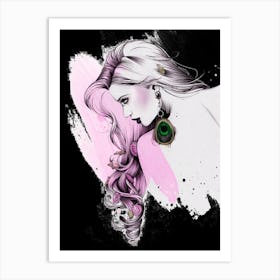 Girl With Pink Hair Art Print