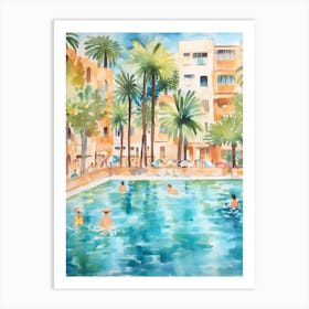 Swimming In Palma De Mallorca Spain 2 Watercolour Art Print