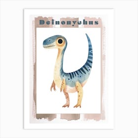 Cute Cartoon Deinonychus Dinosaur Watercolour 1 Poster Art Print