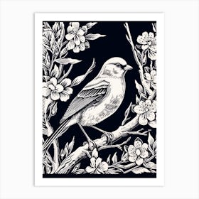 B&W Bird Linocut American Goldfinch 1 Art Print