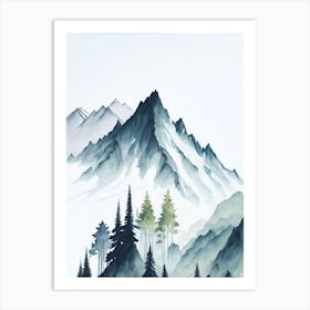 Mountain And Forest In Minimalist Watercolor Vertical Composition 269 Art Print