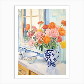 A Vase With Marigold, Flower Bouquet 3 Art Print