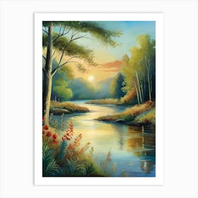 Sunset By The River 2 Art Print