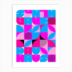 Bauhaus Synthwave #1 poster (fuchsia/magenta-blue) — abstract poster, retrowave print 3 Art Print