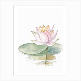 Blooming Lotus Flower In Pond Pencil Illustration 3 Art Print