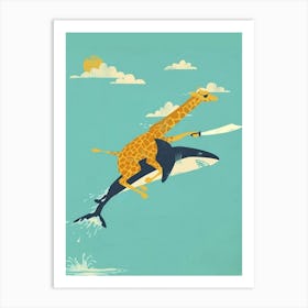 Funny Giraffe And Shark Patroli Fly Art Print