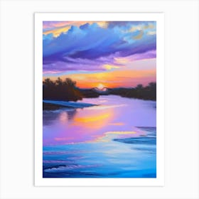 Sunset Over River Waterscape Marble Acrylic Painting 1 Art Print