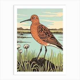 Vintage Bird Linocut Dunlin 3 Art Print