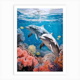 Dolphins Amongst Coral Underwater At Sea 1 Art Print