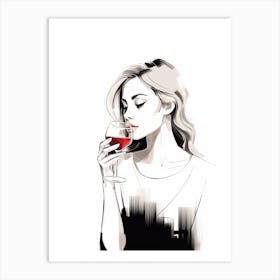 Girl Drinking Wine Art Print