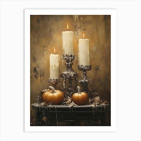 Three Candles And Pumpkins Art Print