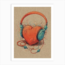 Heart With Headphones 1 Art Print