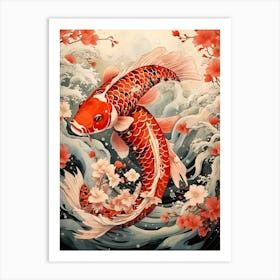 Koi Fish Animal Drawing In The Style Of Ukiyo E 1 Art Print