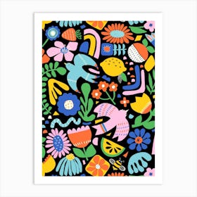 Birds And Flowers Happy Colorful Collage Art Print