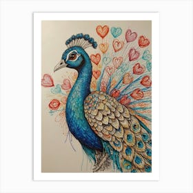 Peacock With Hearts 2 Art Print