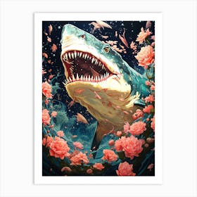 Shark With Flowers Art Print