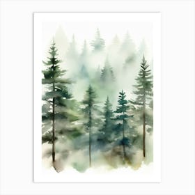 Appalachian Mountains of Misty Pines Watercolor Print of Evergreen Forest..136 Art Print