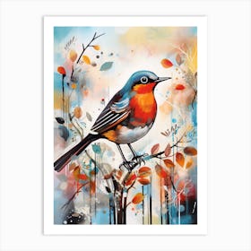 Bird Painting Collage European Robin 2 Art Print