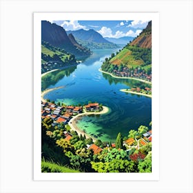 Village By The Lake Art Print