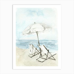 Watercolor Beach Chairs Art Print