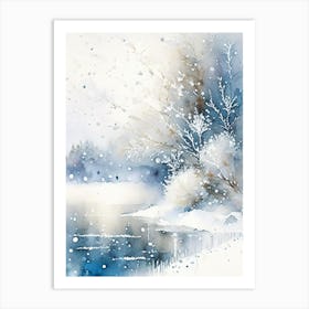 Snowflakes Falling By A Lake, Snowflakes, Storybook Watercolours 4 Art Print
