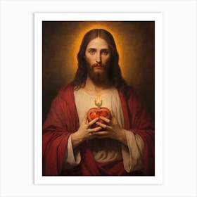 Sacred Heart Of Jesus, Oil On Canvas Portuguese School, 19th Century 005 Art Print
