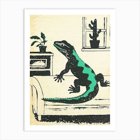 Lizard In The Living Room Block 4 Art Print