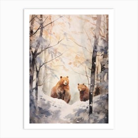 Winter Watercolour Brown Bear 7 Art Print