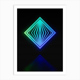 Neon Blue and Green Geometric Glyph Abstract on Black n.0323 Art Print