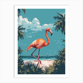 Greater Flamingo Ria Celestun Biosphere Reserve Tropical Illustration 3 Art Print