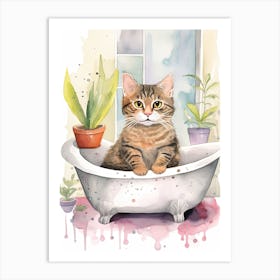 Egyptian Mau Cat In Bathtub Botanical Bathroom 5 Art Print