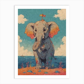 Elephant On The Beach 1 Art Print