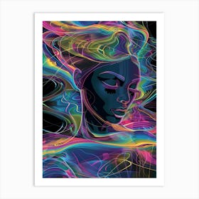 Portrait of a woman, trippy, "Energy Erupts" Art Print