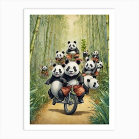 Panda Bears On Bikes Art Print