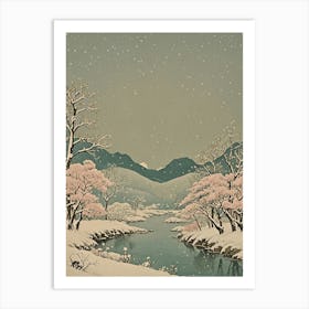 Snowy Landscape With Stream Affiche