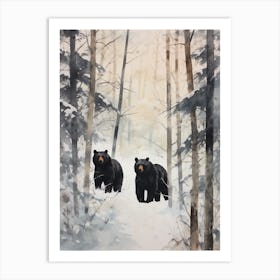 Winter Watercolour Black Bear 2 Art Print