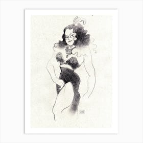 Hand pencil drawing of burlesque gorgeous woman Art Print