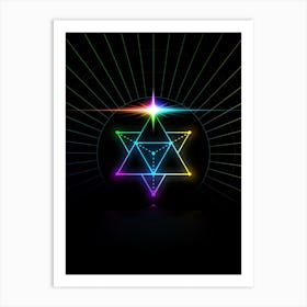 Neon Geometric Glyph in Candy Blue and Pink with Rainbow Sparkle on Black n.0183 Art Print
