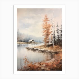 Lake In The Woods In Autumn, Painting 35 Art Print