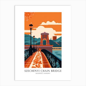 Szechenyi Chain Bridge, Budapest, Hungary, Colourful Travel Poster Art Print