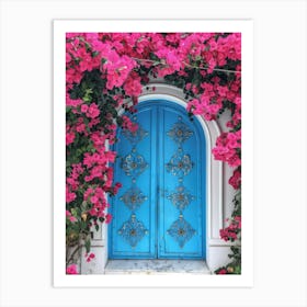 Blue Door With Pink Flowers 2 Art Print