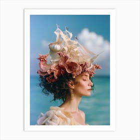 "Surrealist Ship Headpiece in Wild Hair" Art Print