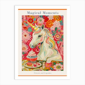Floral Fauvism Style Unicorn & Cupcakes 2 Poster Art Print