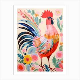 Pink Scandi Rooster 2 Art Print