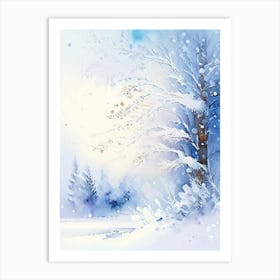 Winter Scenery, Snowflakes, Storybook Watercolours 3 Art Print