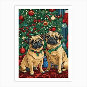 Christmas Pugs 7 Art Print